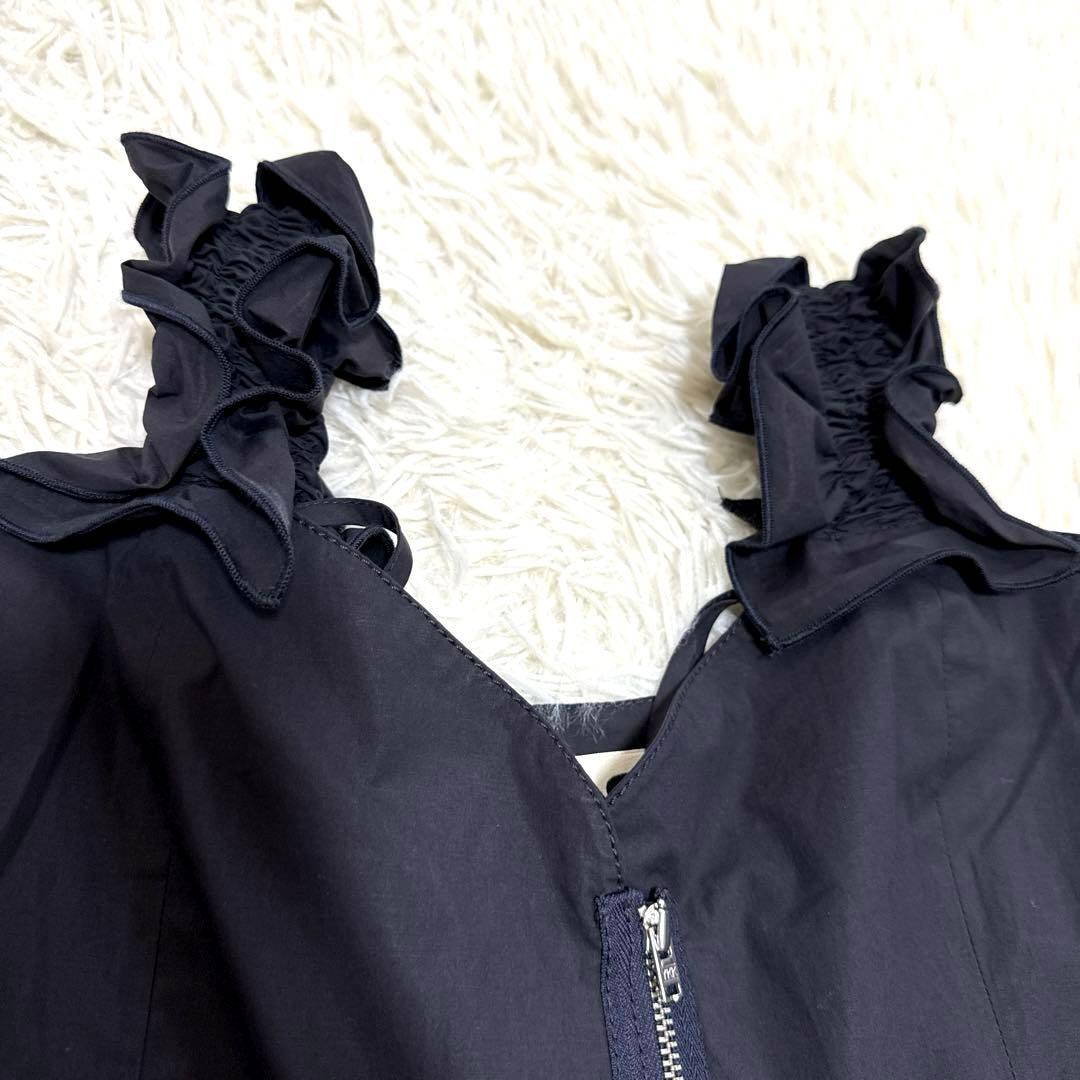 HACHE アッシュ　サロペット　フレアパンツ　フリル　ロングワンピースブラック