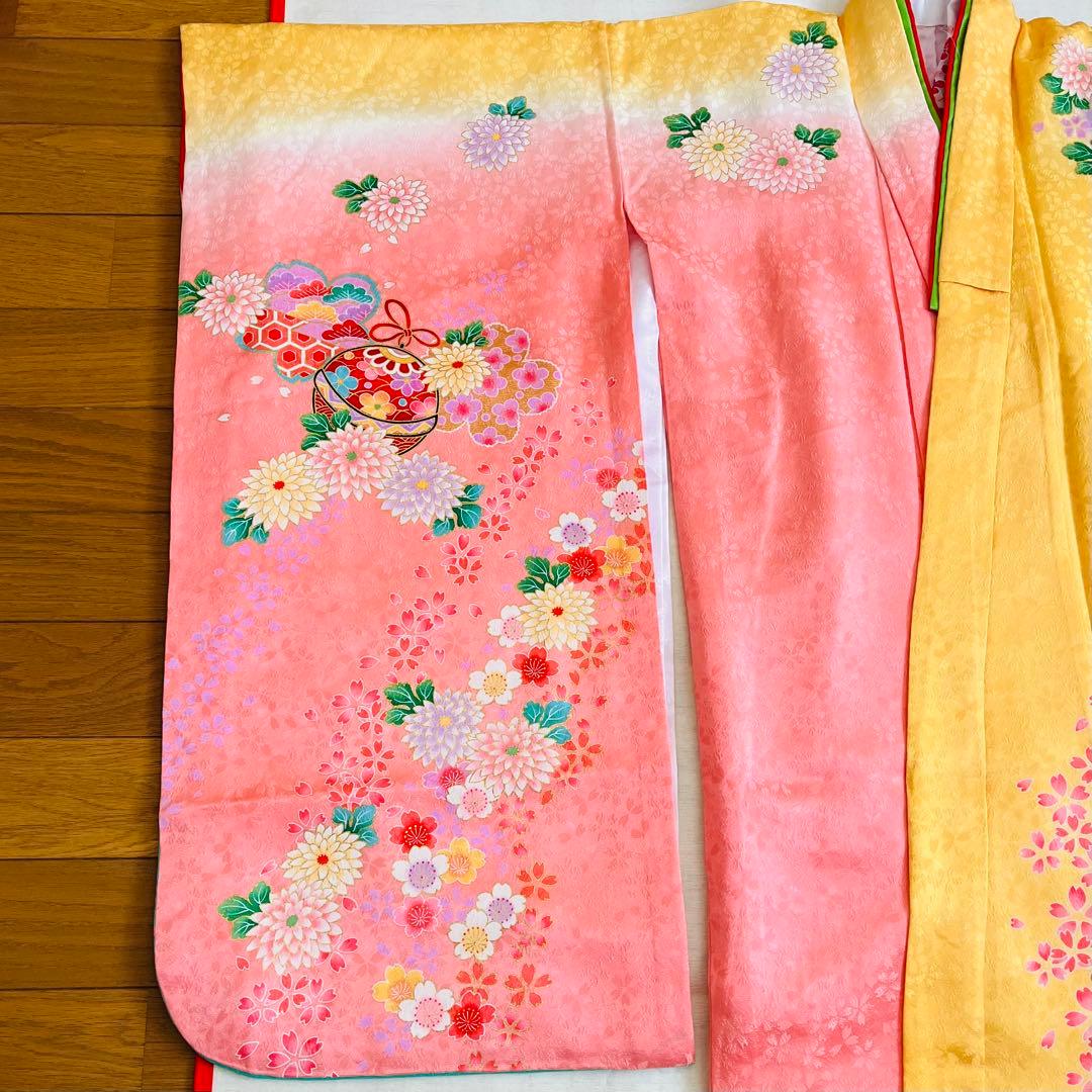 七五三　7歳　四つ身着物　結び帯　草履バッグ　はこせこセット　帯揚げ　しごき