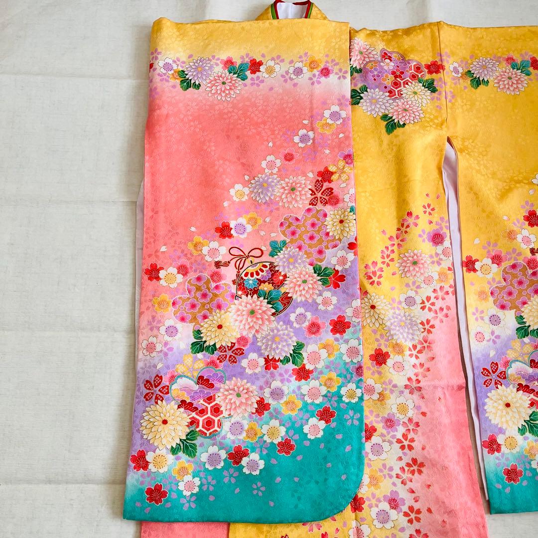 七五三　7歳　四つ身着物　結び帯　草履バッグ　はこせこセット　帯揚げ　しごき