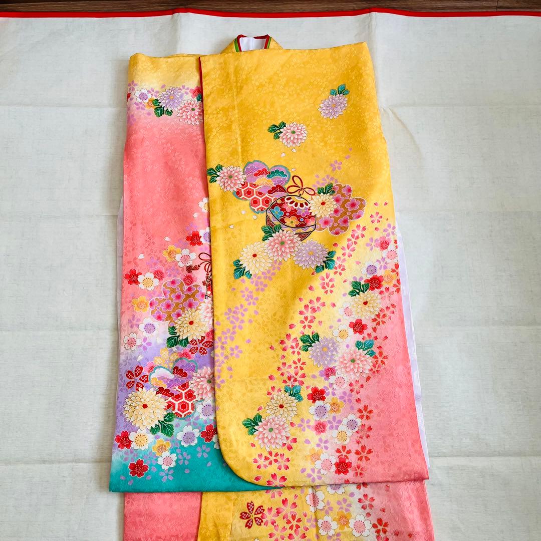 七五三　7歳　四つ身着物　結び帯　草履バッグ　はこせこセット　帯揚げ　しごき