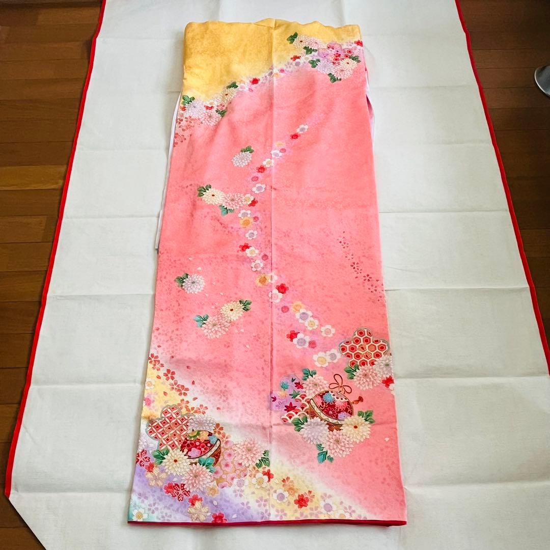 七五三　7歳　四つ身着物　結び帯　草履バッグ　はこせこセット　帯揚げ　しごき