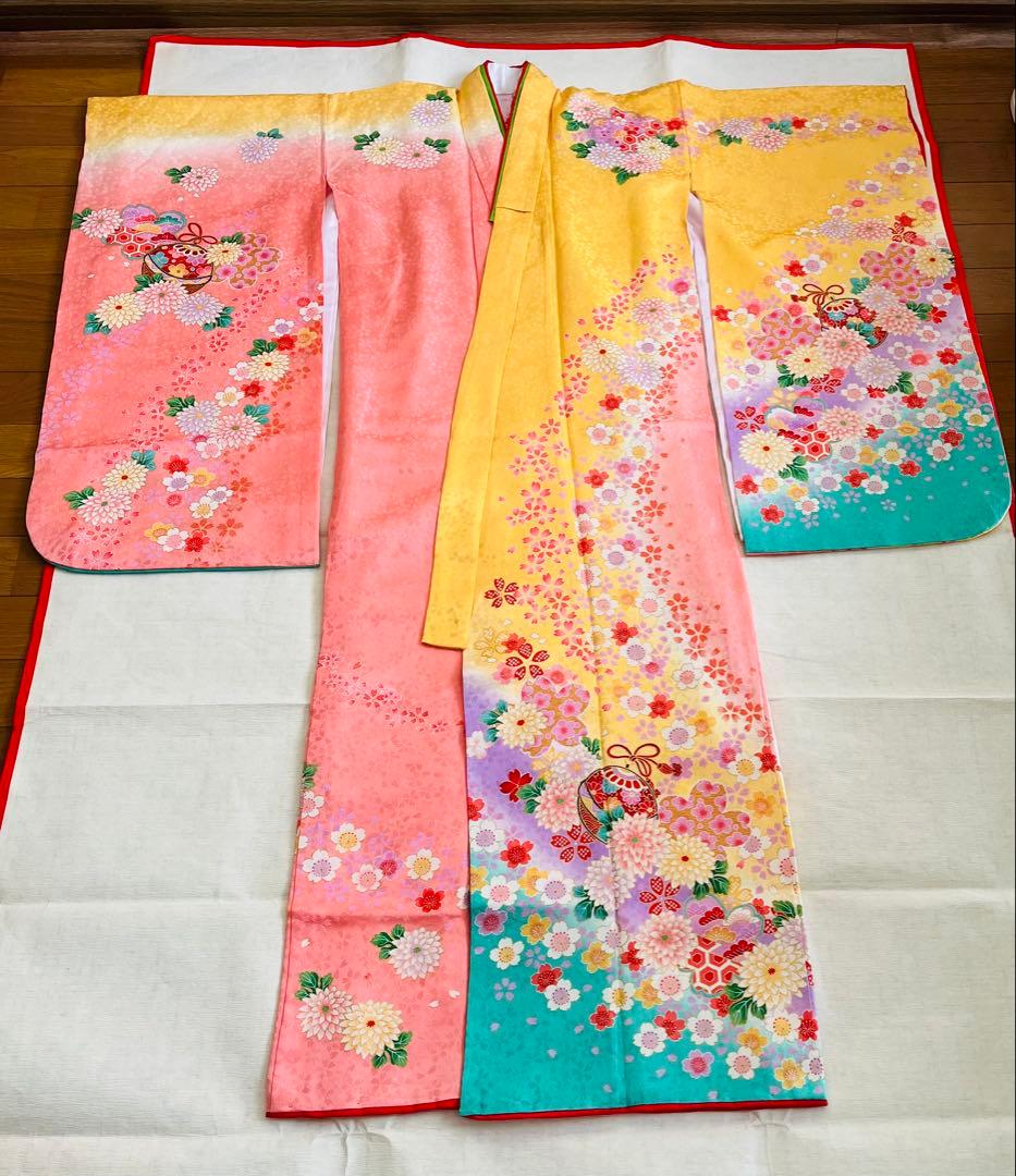 七五三　7歳　四つ身着物　結び帯　草履バッグ　はこせこセット　帯揚げ　しごき