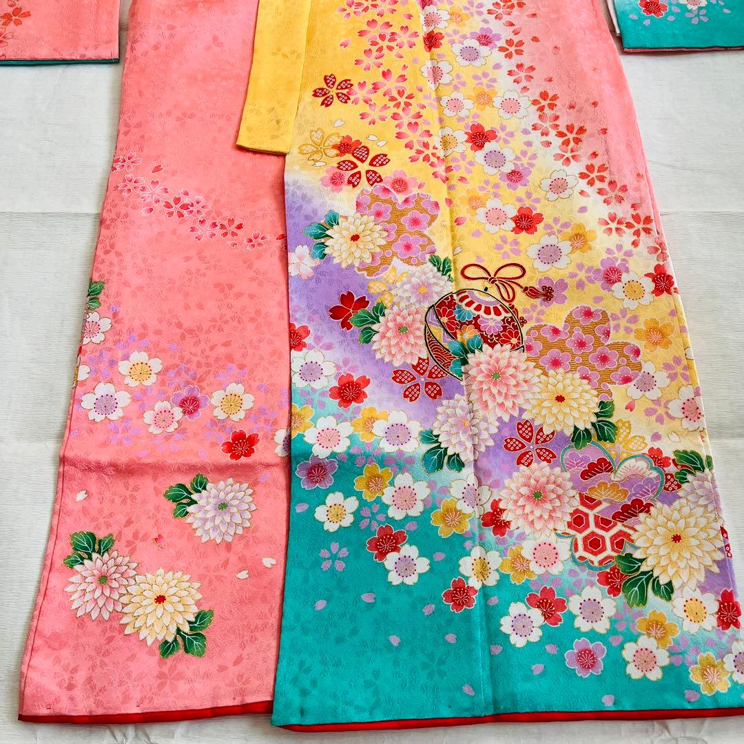 七五三　7歳　四つ身着物　結び帯　草履バッグ　はこせこセット　帯揚げ　しごき