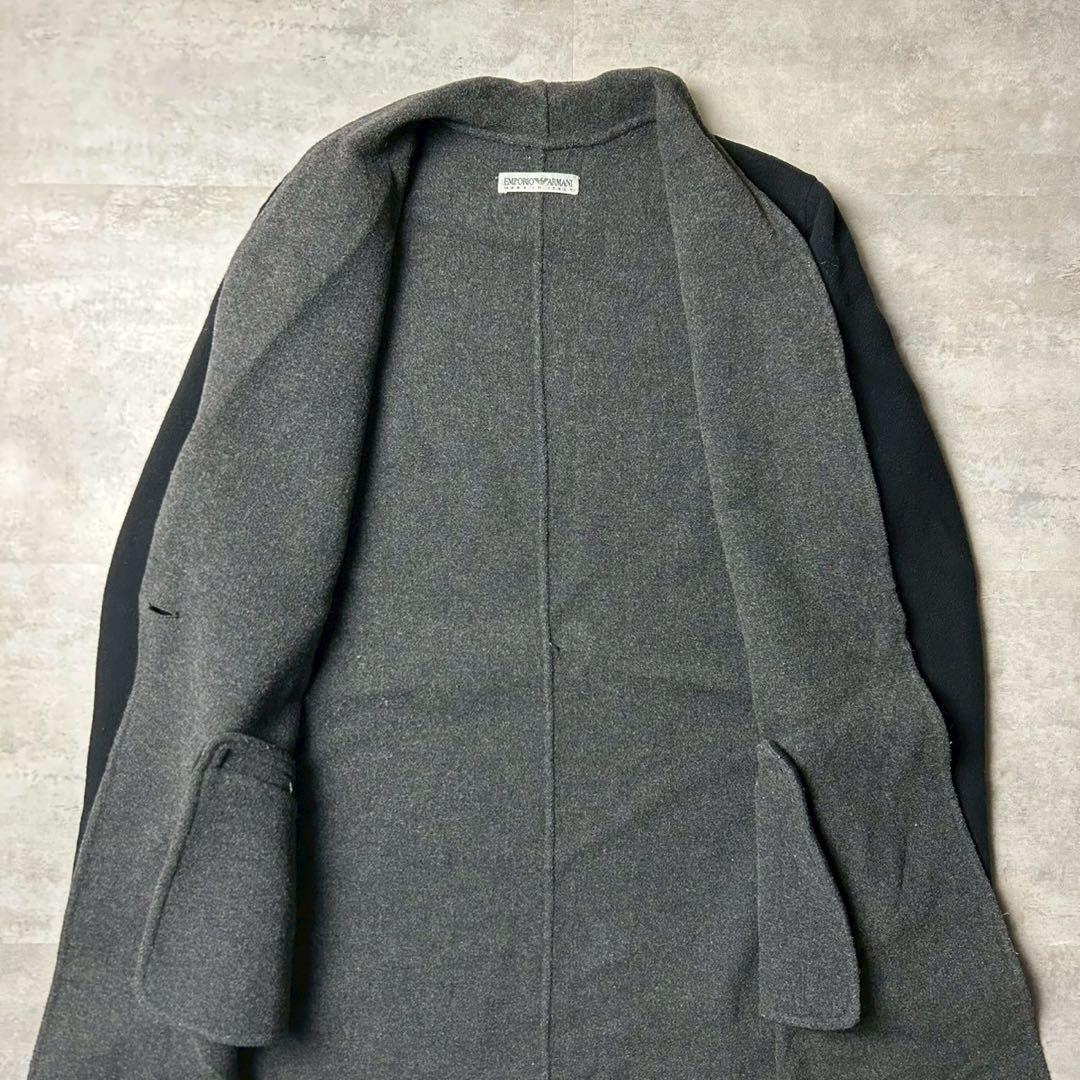 エンポリオアルマーニ イタリア製 スタンドロングコート リバーコート ブラック
