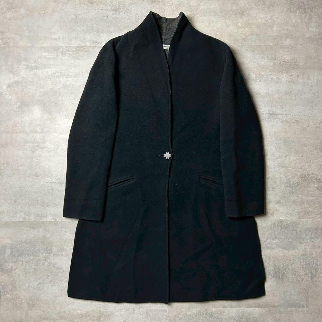 エンポリオアルマーニ イタリア製 スタンドロングコート リバーコート ブラック