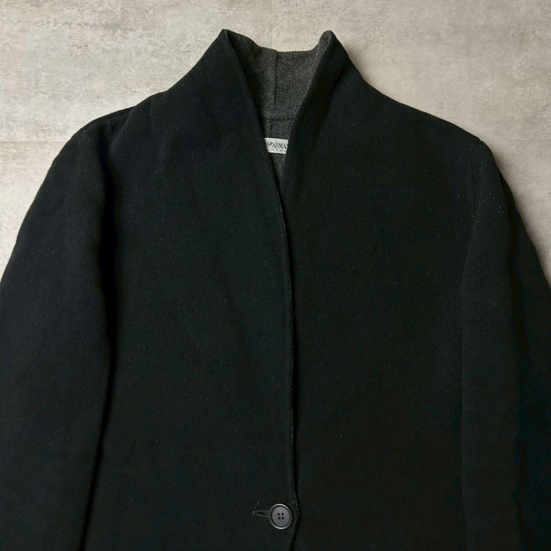 エンポリオアルマーニ イタリア製 スタンドロングコート リバーコート ブラック