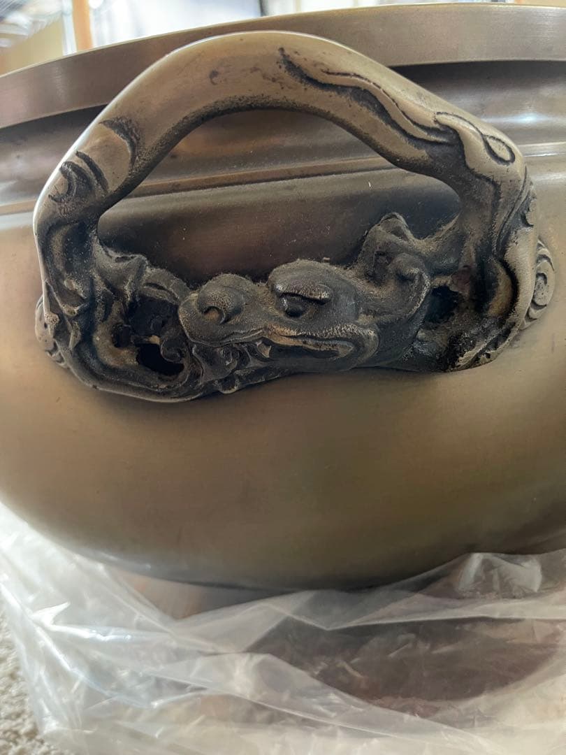 山水画火鉢 金属製