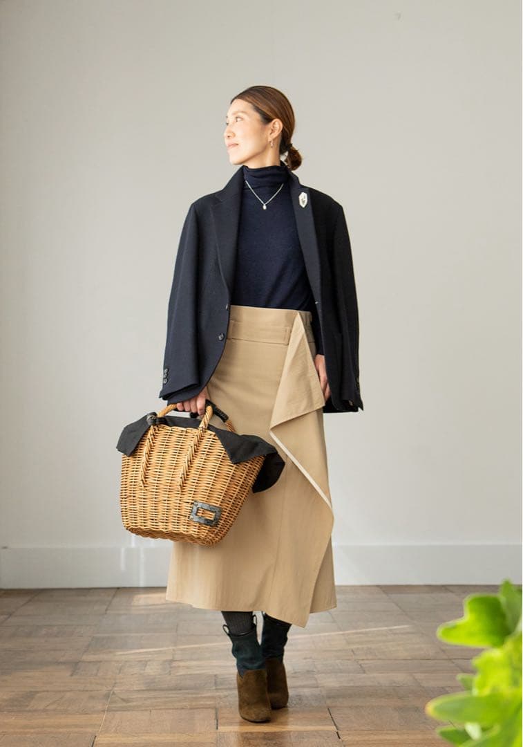 ebagos 「マルシェ」ブライドルレザー×紅籐GREY（定番トート） エバゴス