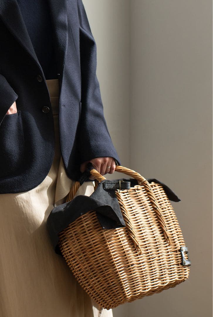 ebagos 「マルシェ」ブライドルレザー×紅籐GREY（定番トート） エバゴス