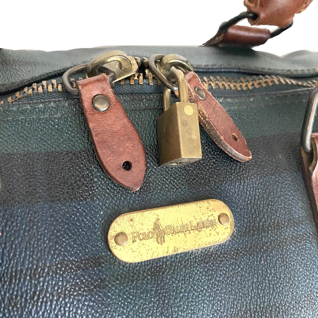 専用　【ヴィンテージ】ラルフローレン　レザー　ボストンバッグ　　グリーンチェック