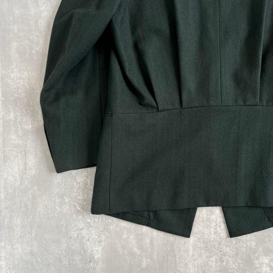 イッセイミヤケメン　80s　筆タグ　ウール　ノーカラージャケット　グリーン　M