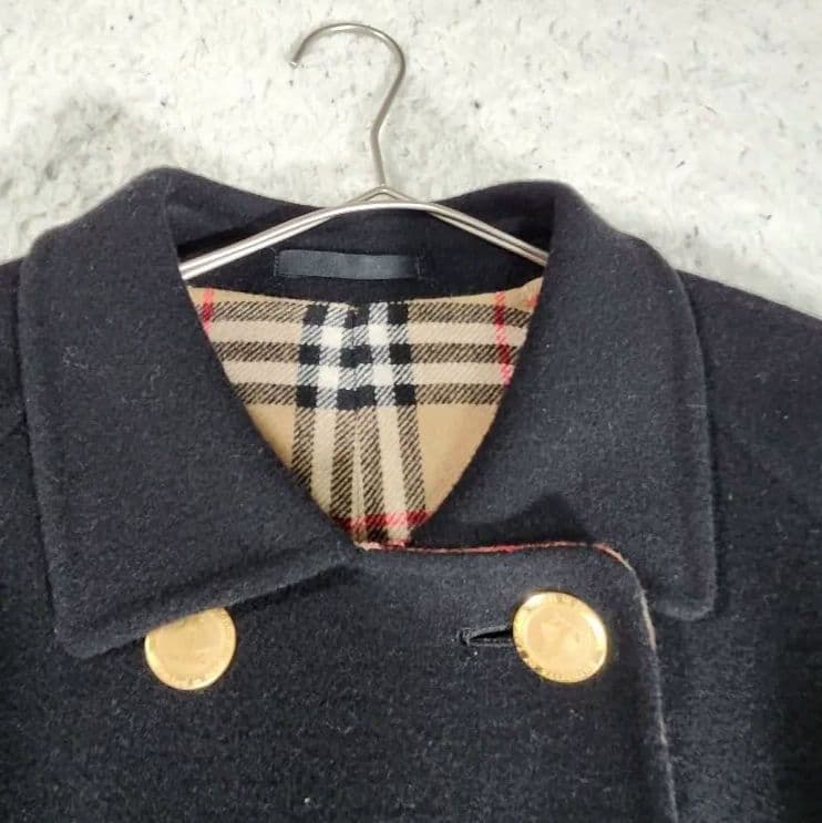 美品　バーバリー　ウールコート　ダブルブレスト　ノバチェック　カシミヤ　金ボタン