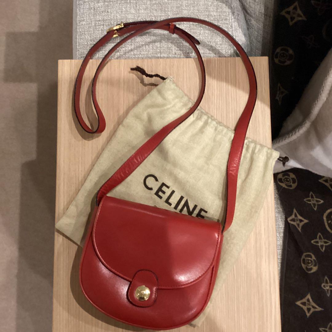 CELINE レザー ショルダーバッグ レッド