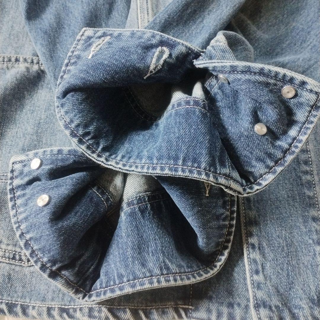 【極美品】カフネ　デニム　カバーオール　ノーカラー　ジャケット　洗える　ブルー