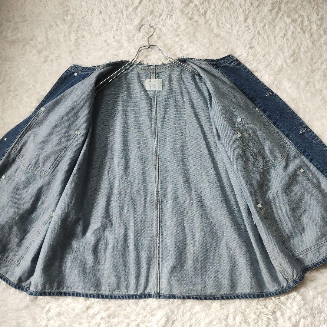 【極美品】カフネ　デニム　カバーオール　ノーカラー　ジャケット　洗える　ブルー