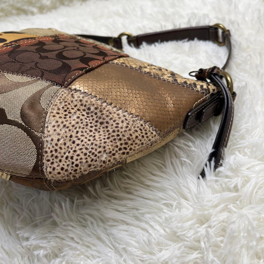 希少 COACH シグネチャー　レオパード　パッチワーク　ショルダーバッグ