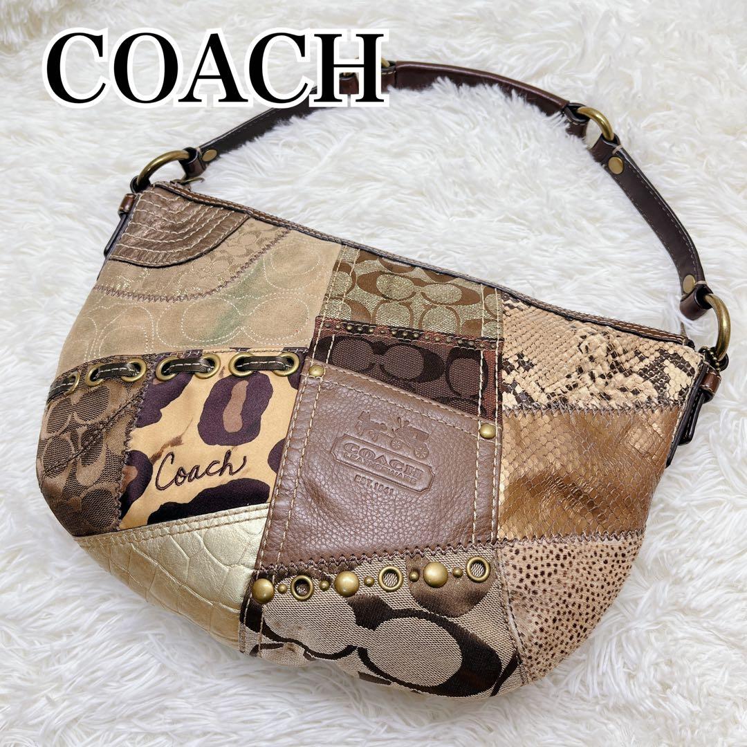 希少 COACH シグネチャー　レオパード　パッチワーク　ショルダーバッグ