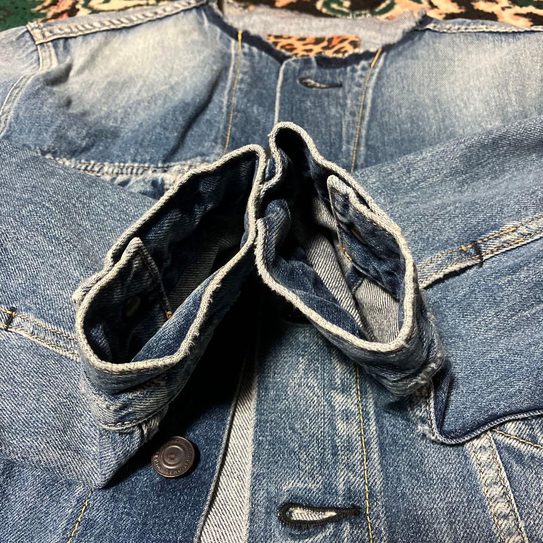 Whim Gazette ウィムガゼット　ノーカラー デニムジャケット　Gジャン