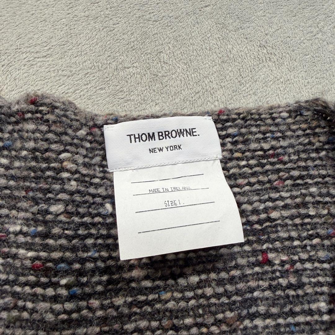 トムブラウン　4bar カーディガン　厚手　ボーダー　グレー　ウール　1サイズ