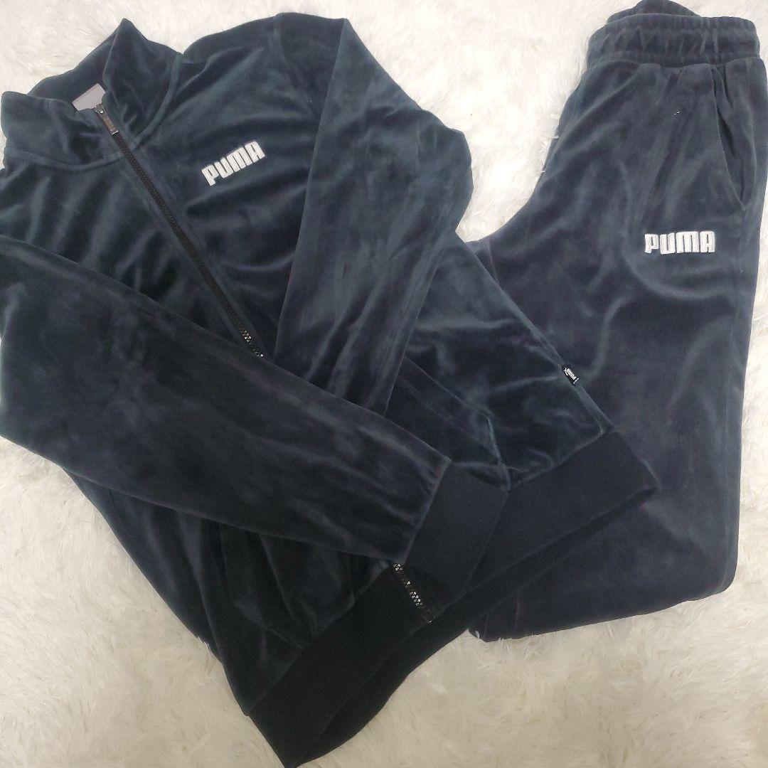 PUMAプーマ ベロア セットアップ 刺繍ロゴ XS 深緑