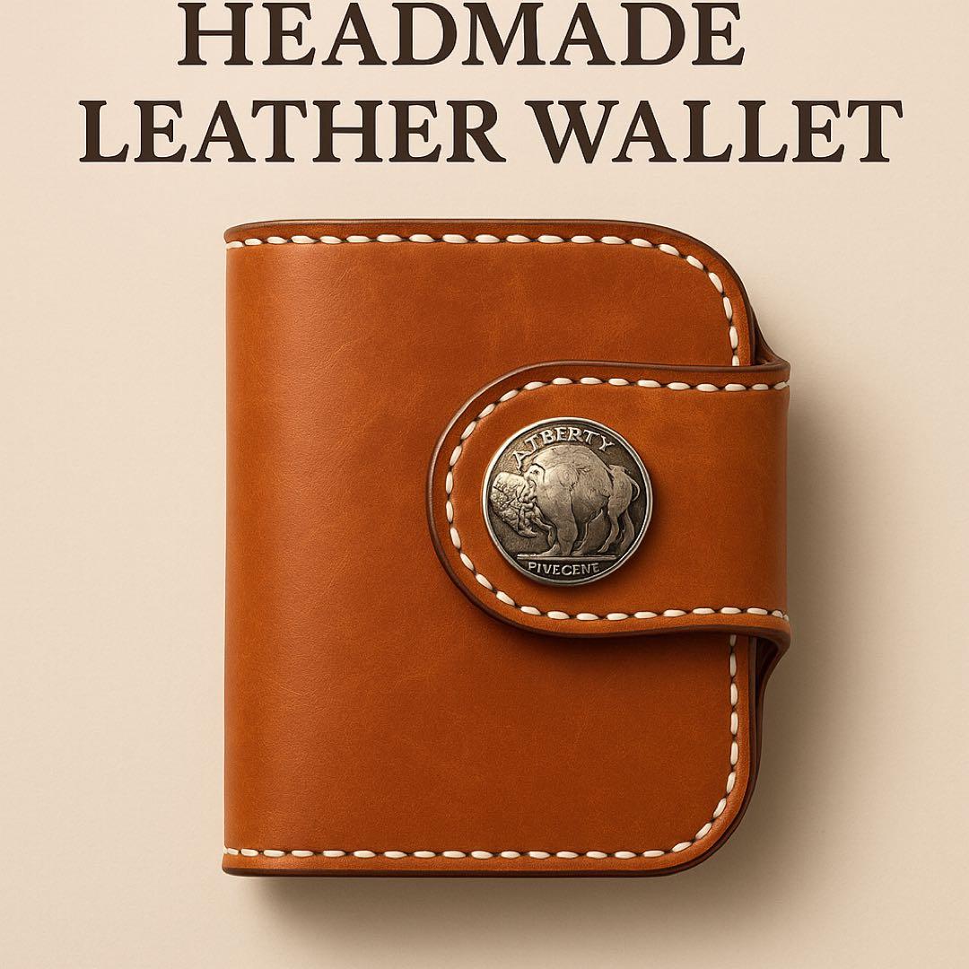 新品！コンパクト　本革　イタリア製マルゴーレザーウォレット　総手縫い真鍮金具