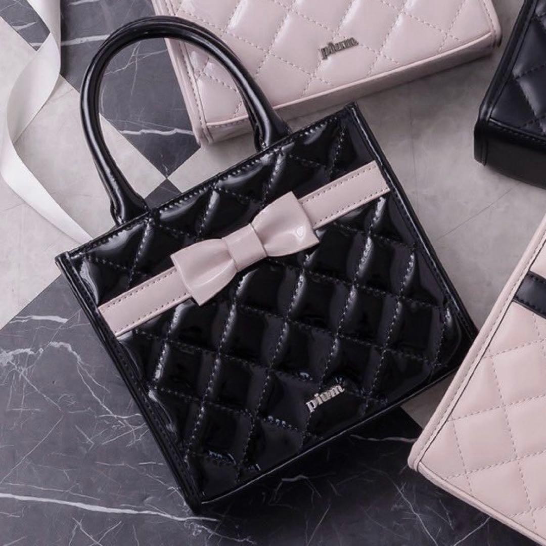 pium キルティングリボンミニトート ノベルティ ブラック×ピンク