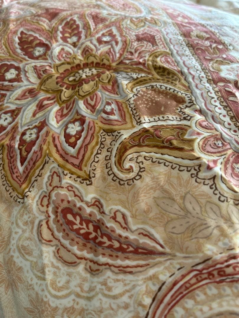 ダウン二層掛けS立体キルトエリゼG150×210超長綿花ペイズリー柄ピンク日本製