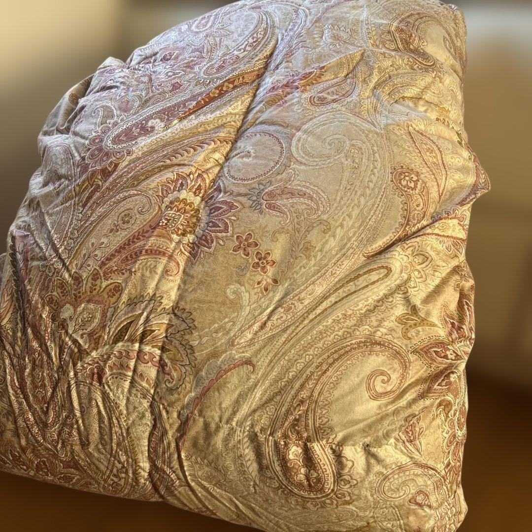 ダウン二層掛けS立体キルトエリゼG150×210超長綿花ペイズリー柄ピンク日本製