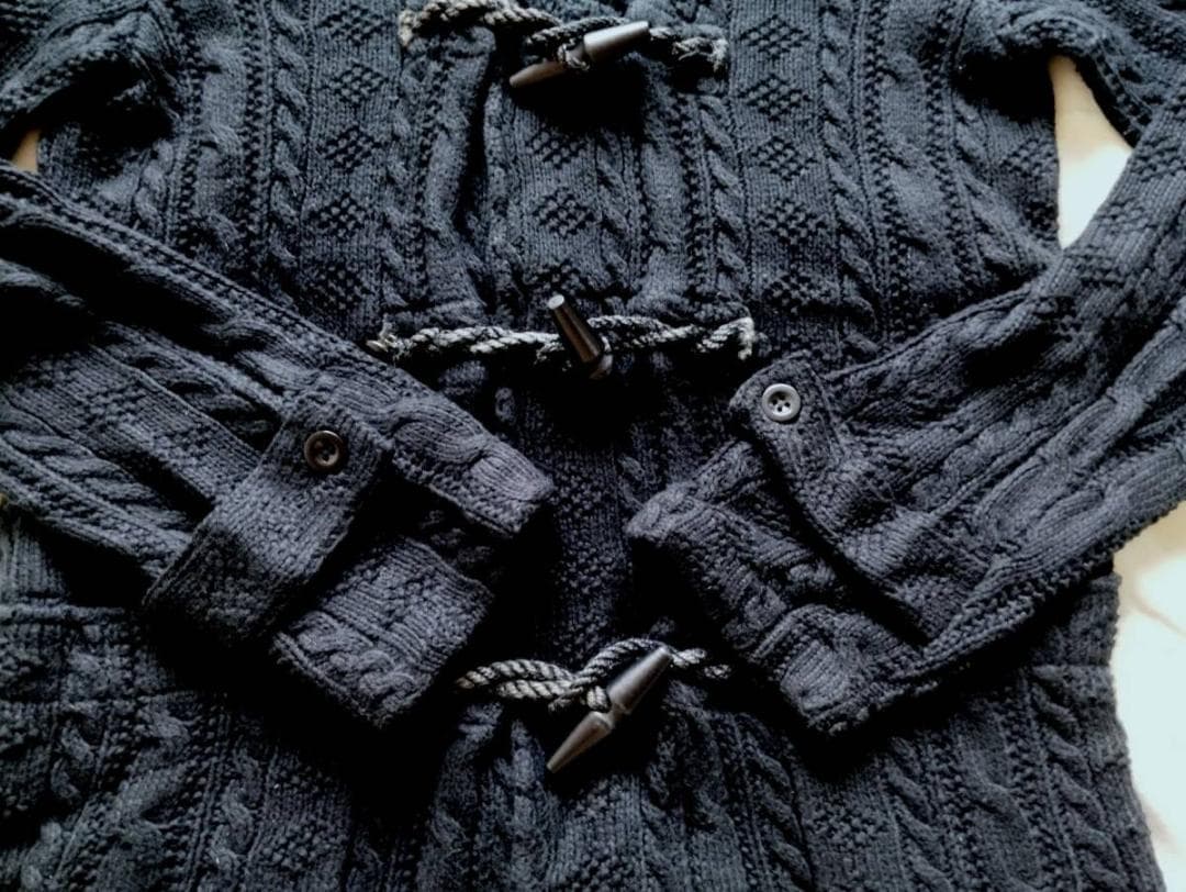 ラルフローレン　カシミア混 黒　ブラックケーブルニット ダッフルコート