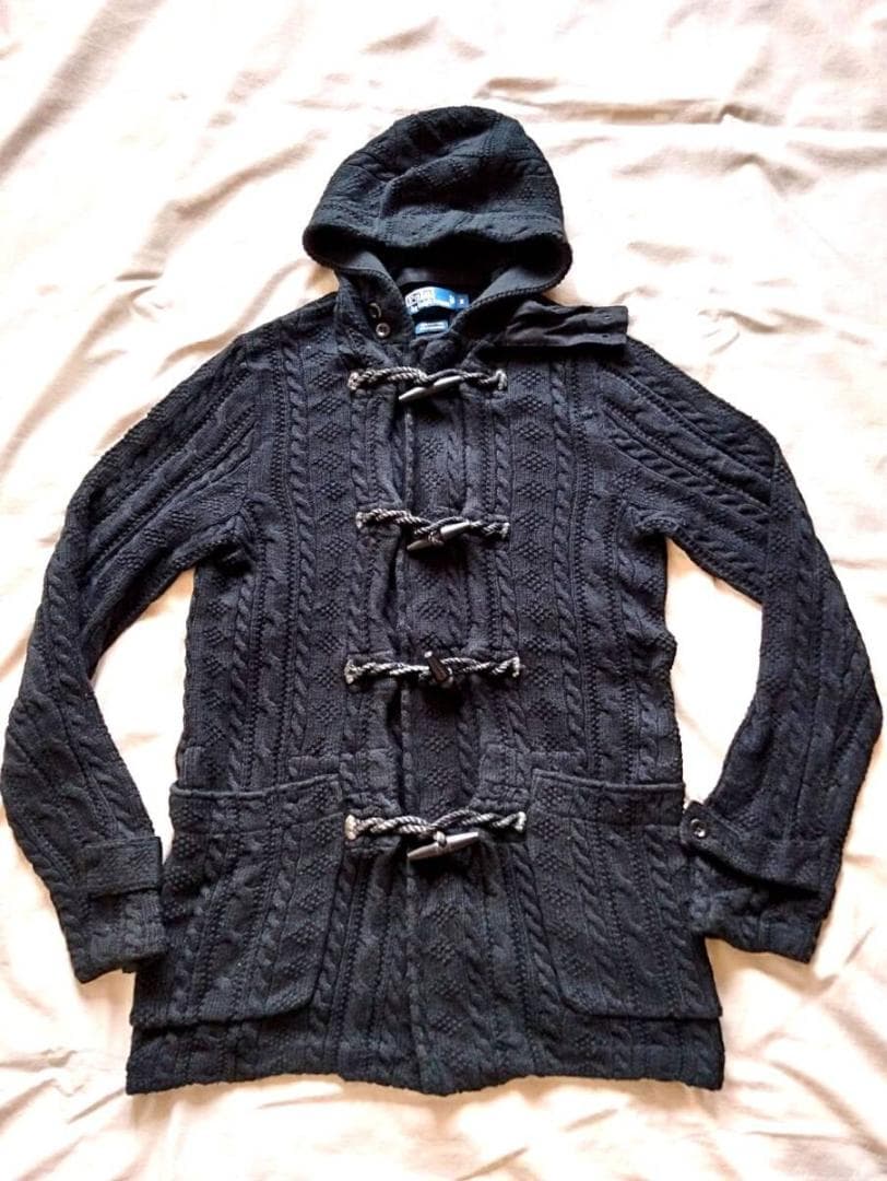 ラルフローレン　カシミア混 黒　ブラックケーブルニット ダッフルコート
