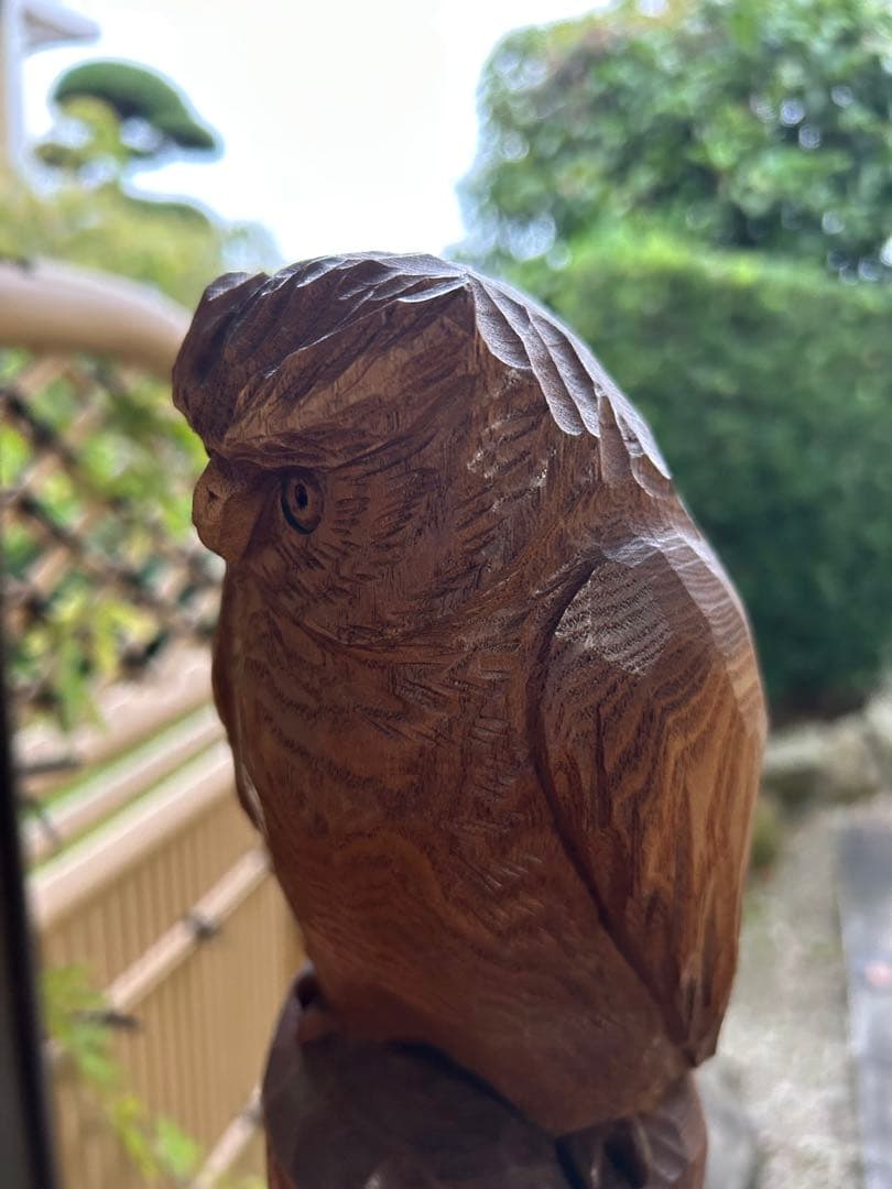 フクロウの木彫彫刻 大場貞義（貞光）作　 【縁起物 希少逸品】送料込み