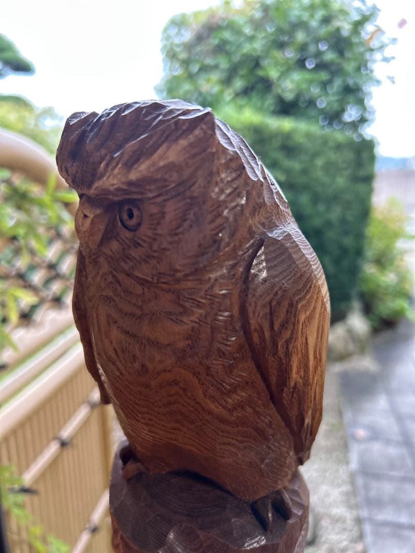 フクロウの木彫彫刻 大場貞義（貞光）作　 【縁起物 希少逸品】送料込み