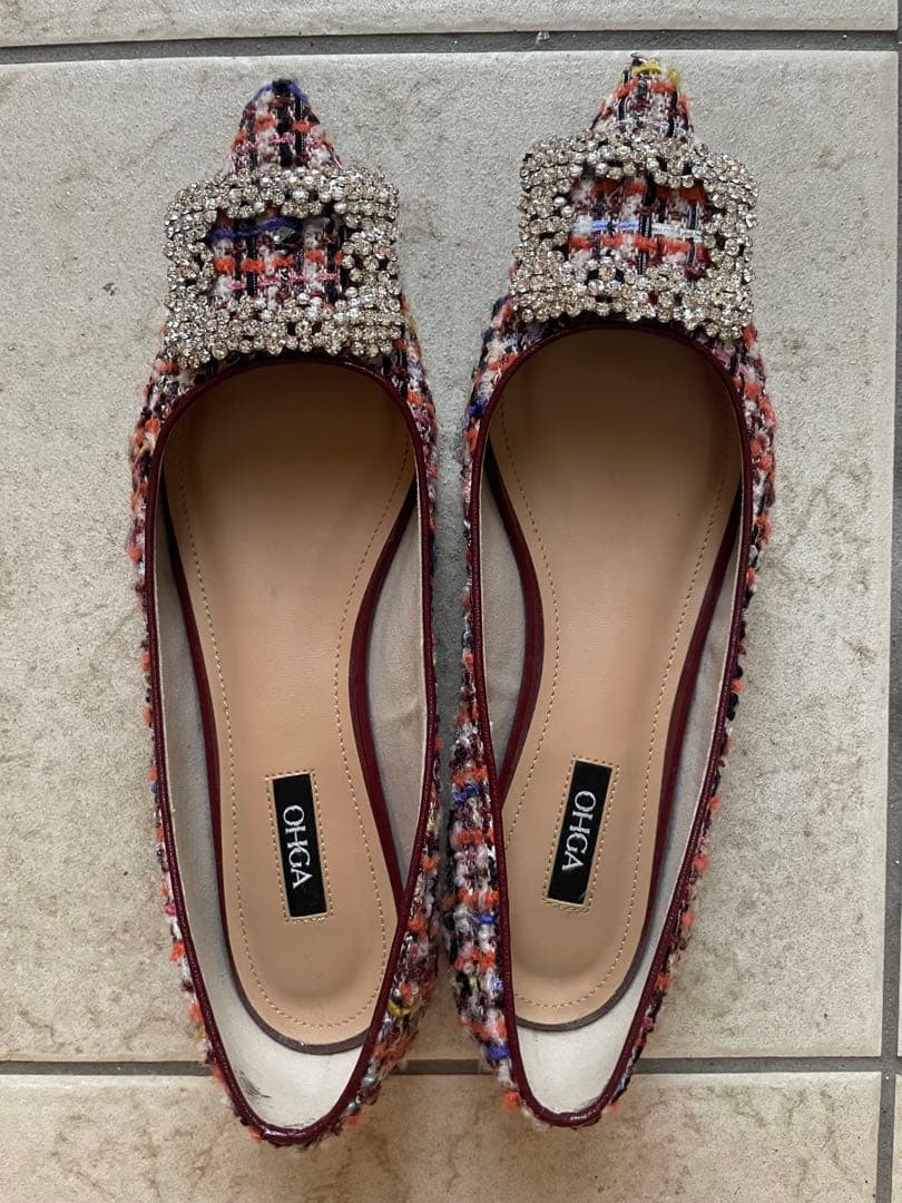 値下げ　OHGA ビジュー付きツィートパンプス23.5