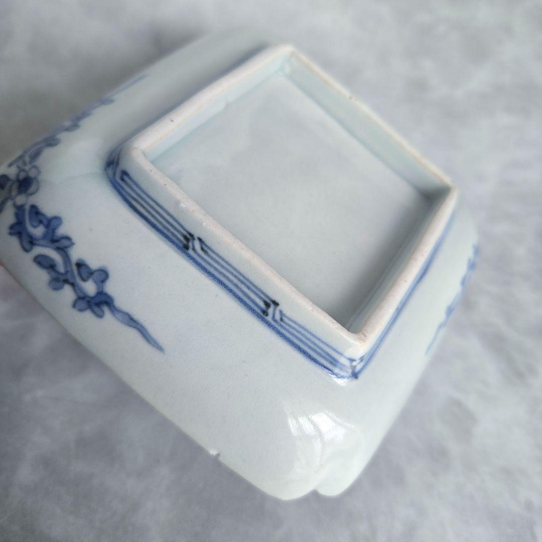 古伊万里　染付　小皿　江戸時代　骨董　金直し　金継ぎ　アンティーク　花唐草