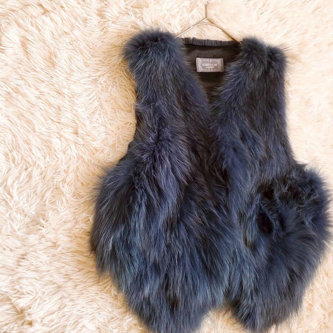 ロベルタイラム フォックスファー ベスト ネイビー ふわふわ 高級感 上質