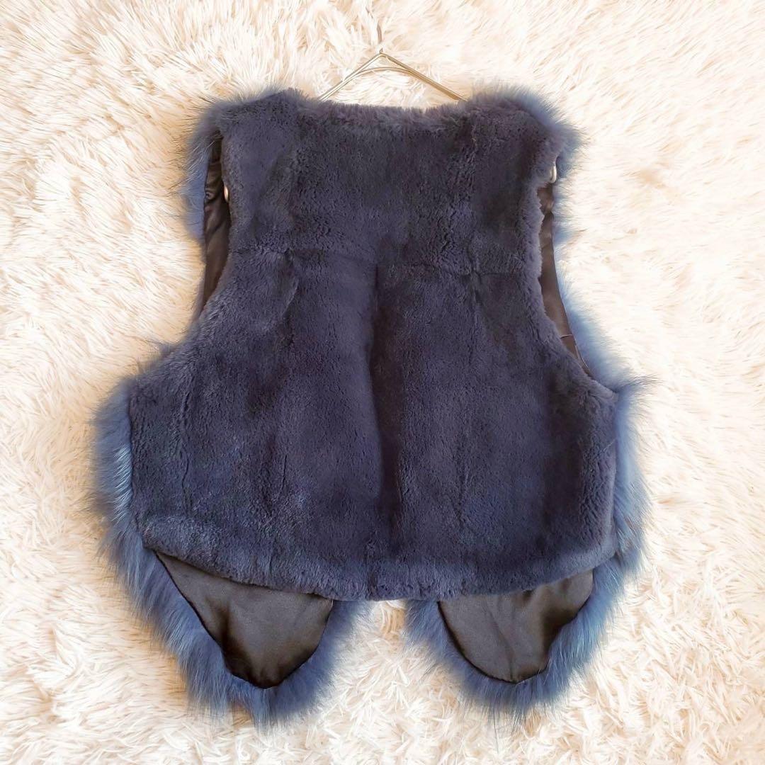 ロベルタイラム フォックスファー ベスト ネイビー ふわふわ 高級感 上質