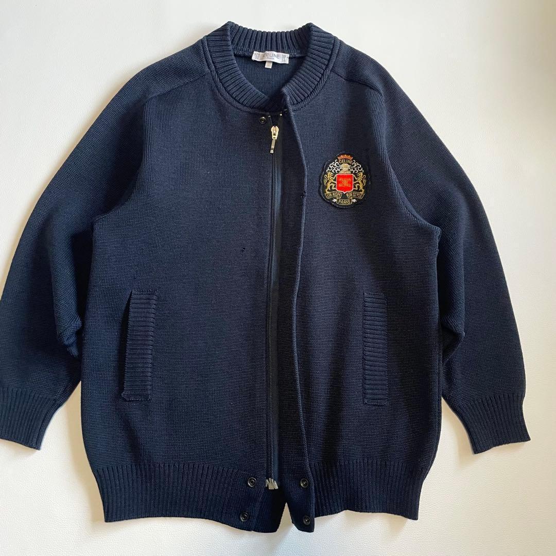 激レア【セリーヌ】ニット スタジャン エンブレム ネイビー フランス製 M