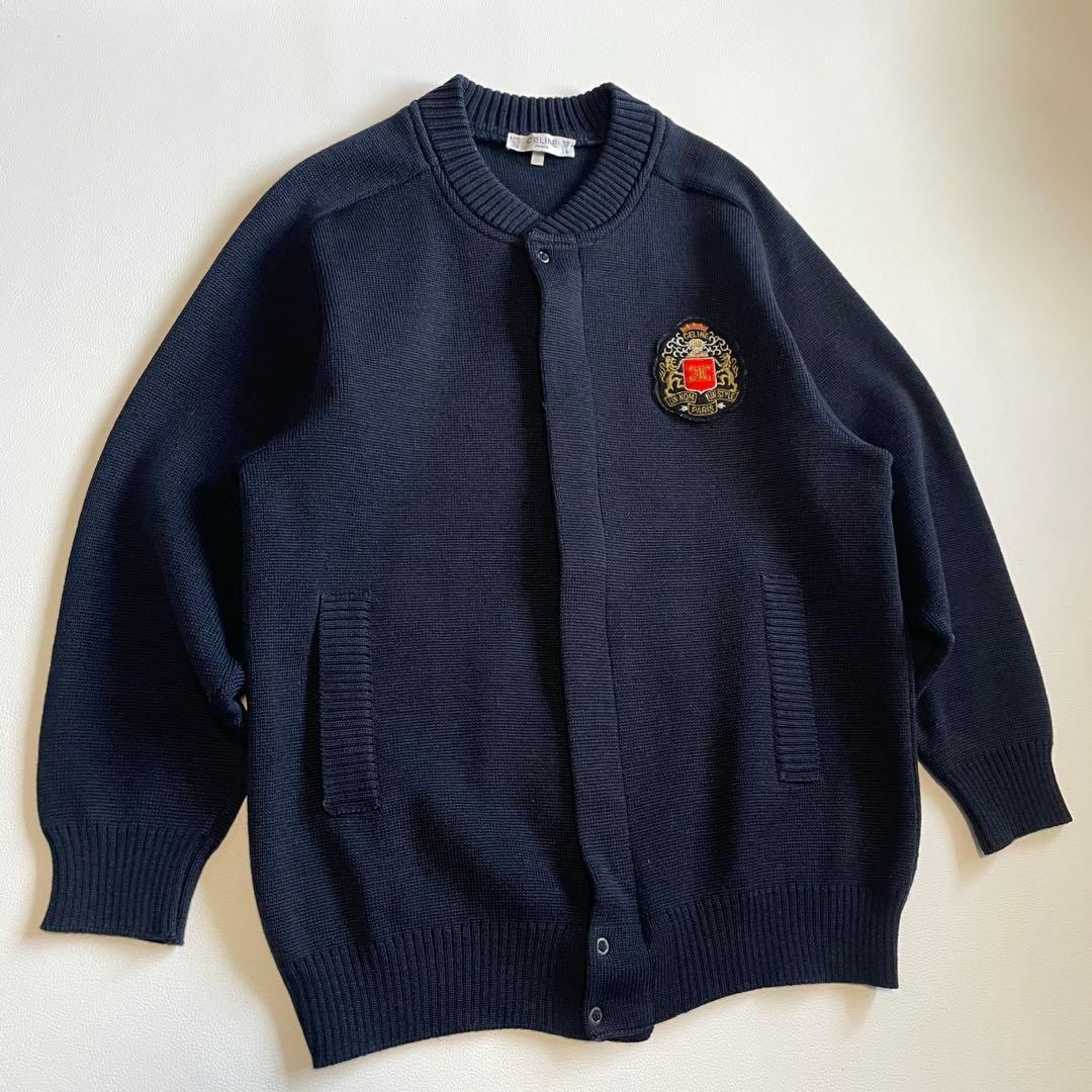 激レア【セリーヌ】ニット スタジャン エンブレム ネイビー フランス製 M