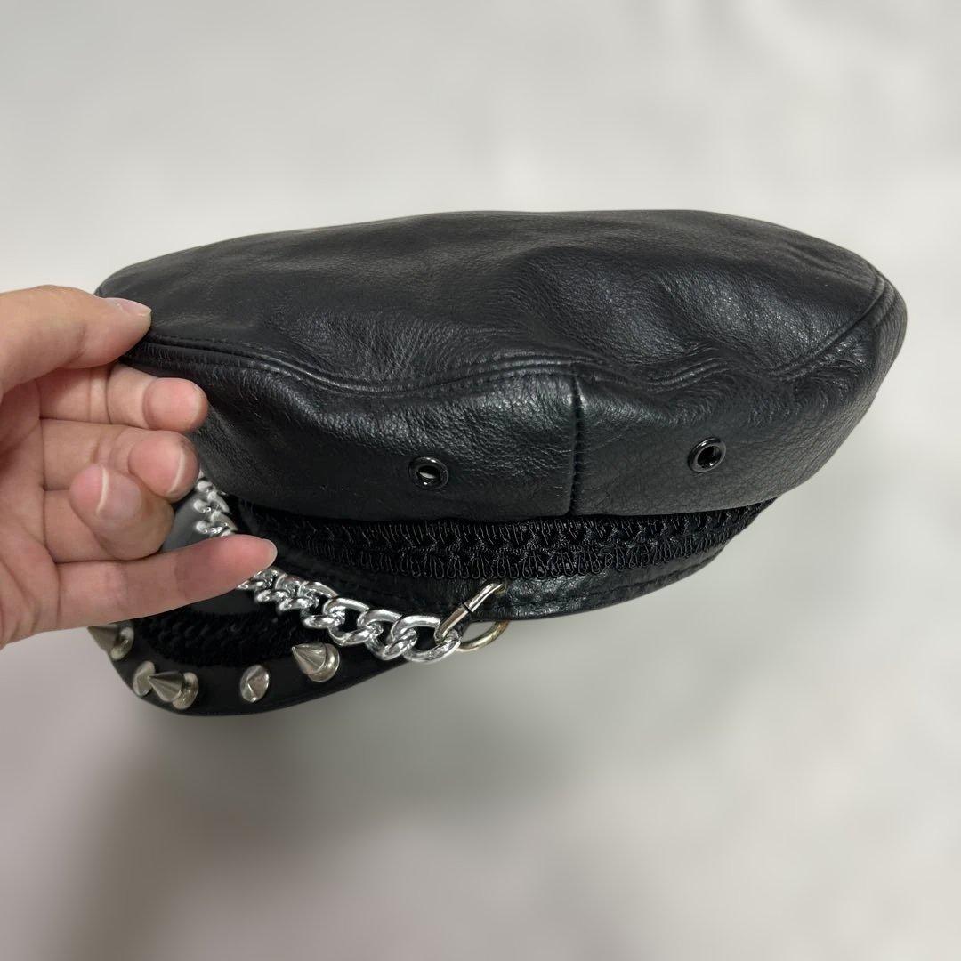 マリズロック キャスケット パンク 本革 スパイク チェーン ピンバッジ 平成