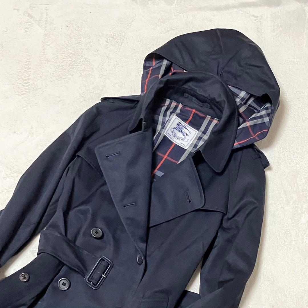 [未使用級]バーバリー トレンチコート 英国製　裏ノバチェック ベルト　ネイビー