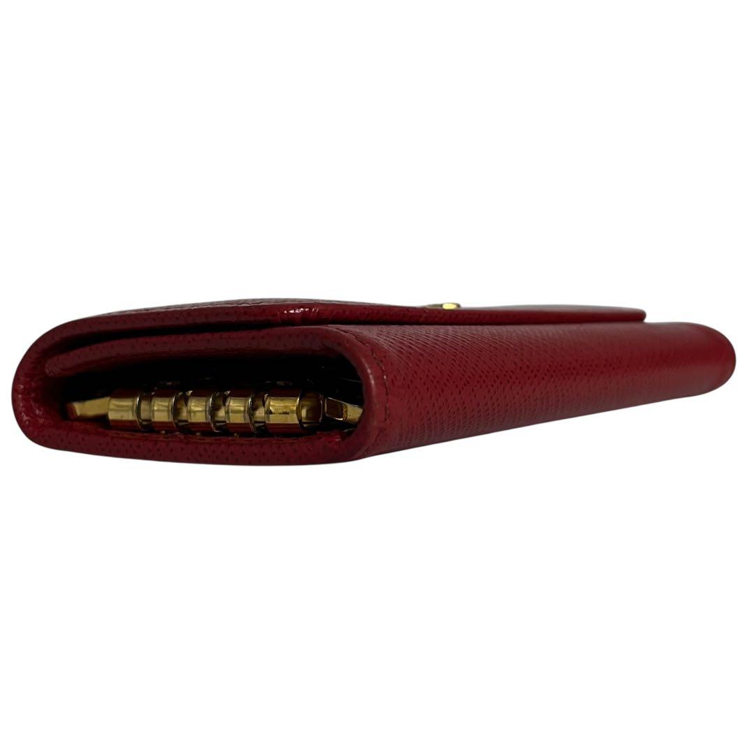 極美✨プラダ キーケース 4連 キーリング サフィアーノレザー 金ロゴ 赤