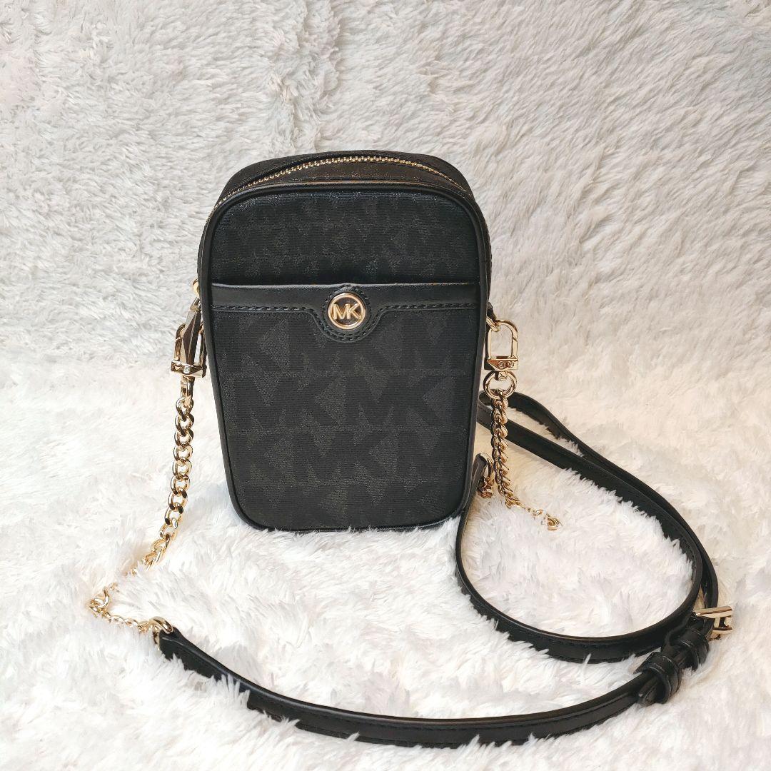 マイケルコース ショルダー クロス バッグ MK柄 黒 ゴールドチェーン