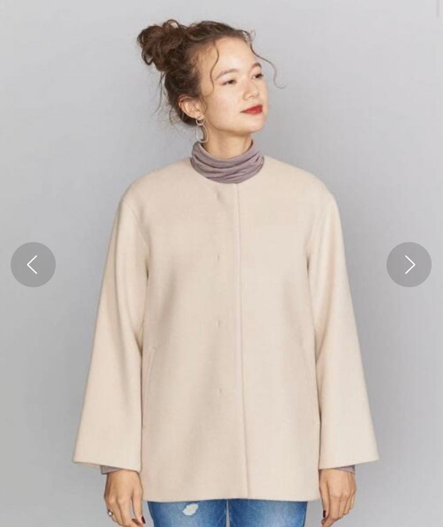 BEAUTY&YOUTH ビーバーノーカラーショートコート ナチュラル