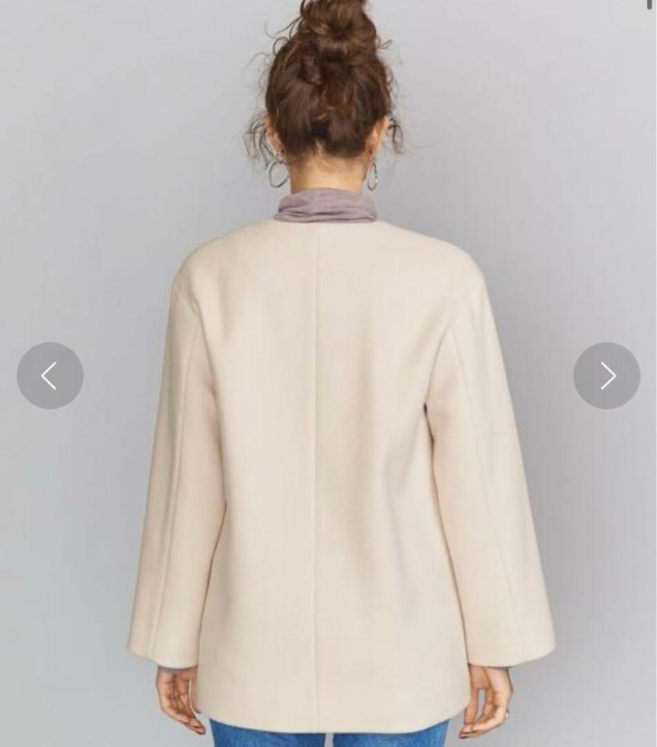 BEAUTY&YOUTH ビーバーノーカラーショートコート ナチュラル