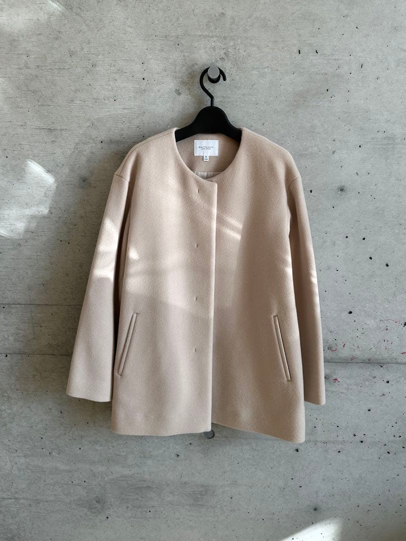 BEAUTY&YOUTH ビーバーノーカラーショートコート ナチュラル