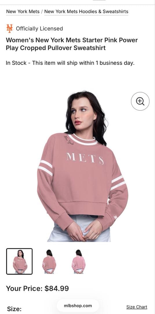 【未開封】MLB公式 ニューヨーク・メッツ レディース クロップドスウェット