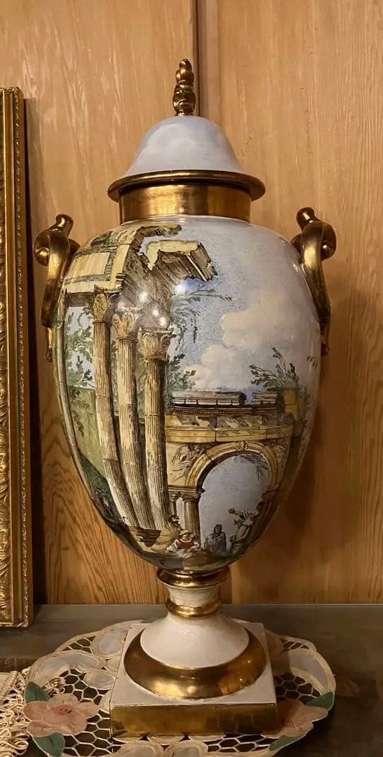 「凛」イタリア　バテガーニ　装飾壺　アンティーク　証明書付き　置物