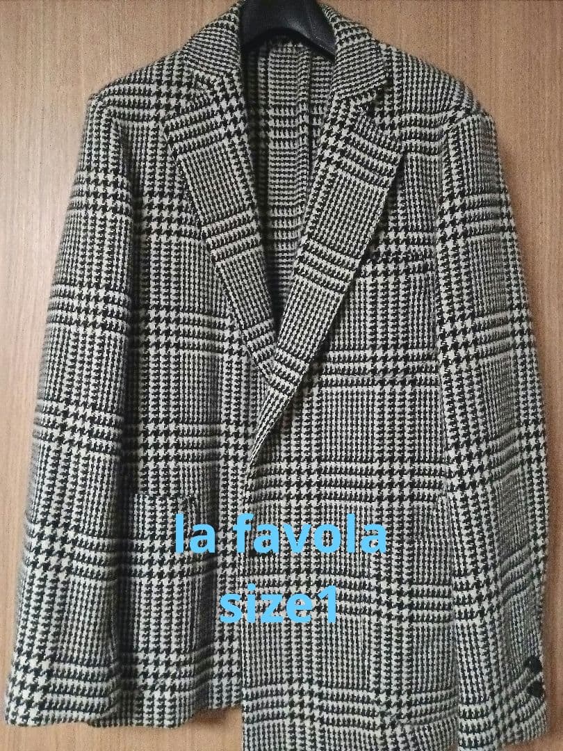 着用1回 La favolaライトツィードグレンチェック2Bジャケットsize1
