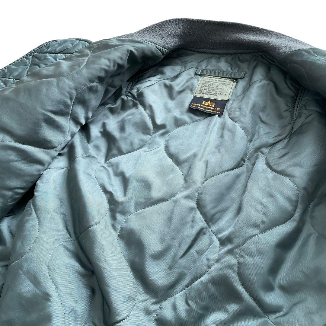 美品 90s USA製 ALPHA MA-1 グランドクルー カーキ L