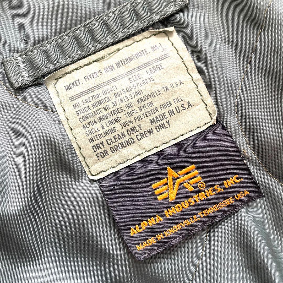 美品 90s USA製 ALPHA MA-1 グランドクルー カーキ L